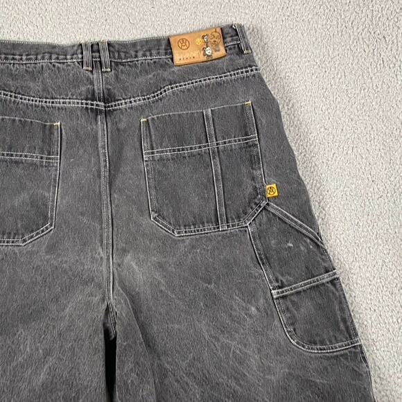 Vintage OMW Denim Shorts Men's 40 Carpenter Cargo Washed Black Gray Baggy Skater - Picture 3 of 11